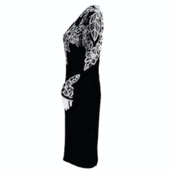 NEIMAN MARCUS Black Tie Beaded Formal Dress - Picture 2 of 10